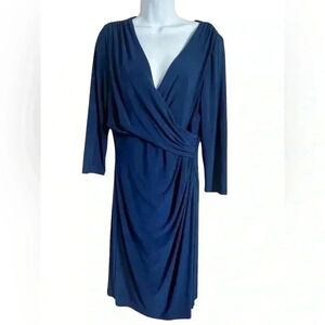 Lauren by Ralph Lauren faux wrap ruched 3/4 sleeve blue dress  M/L?
